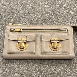 Marc Jacobs Beige Leather Wallet with Gold Accents